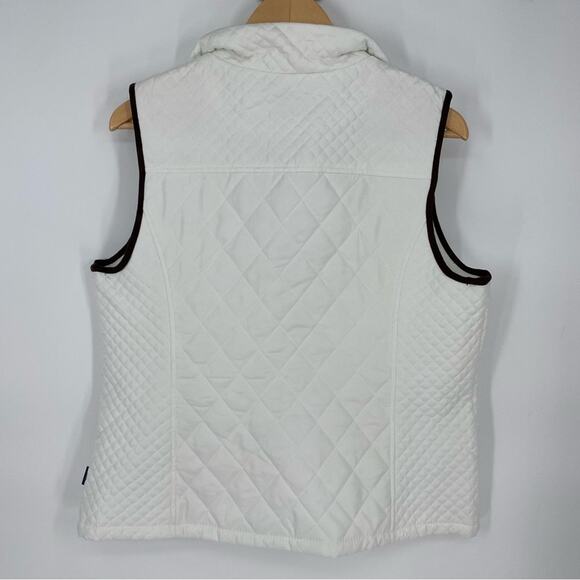 G.H. BASS & Co. Quilted Vest Outdoor Equestrian Classic Hiking White W/ Brown L - Picture 2 of 9